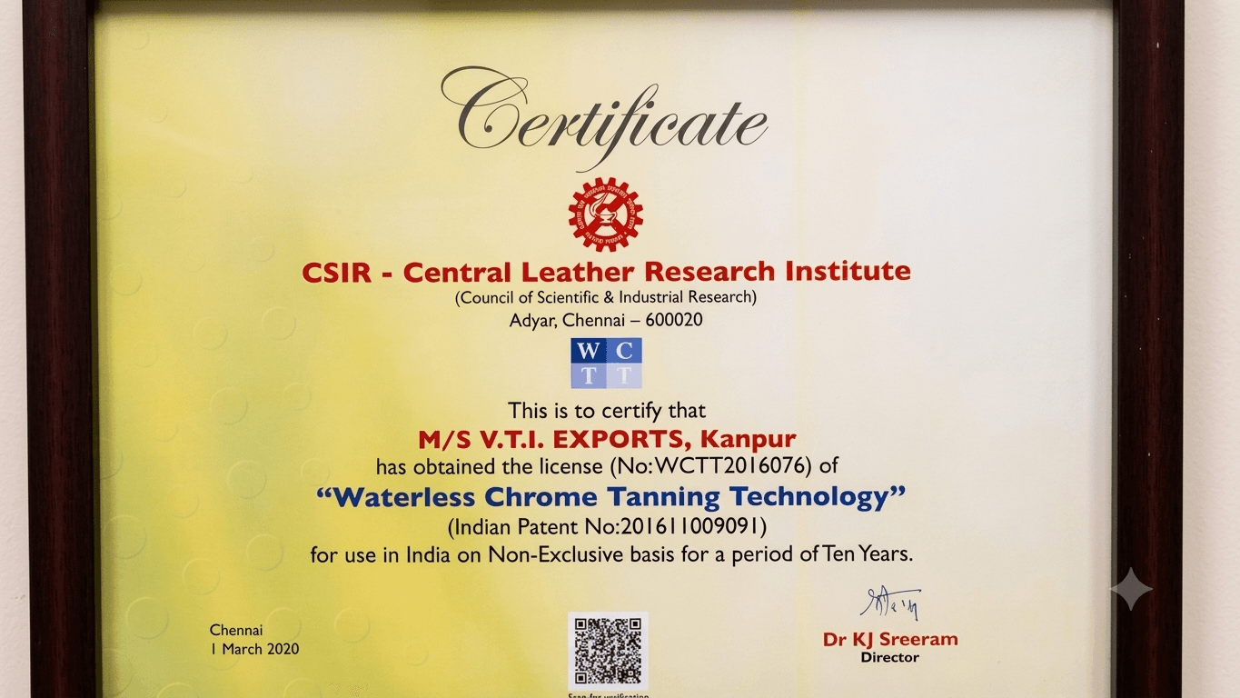 CSIR Waterless Chrome Tanning Technology Certificate